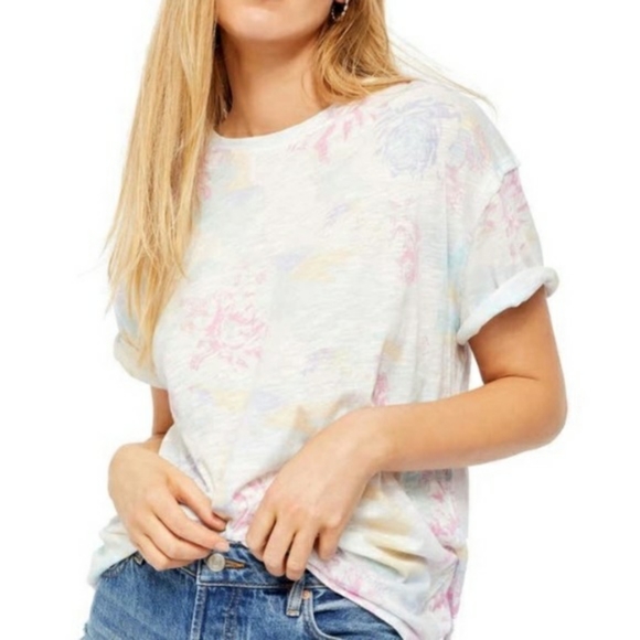 We The Free Tops - NWOT Free People We the Free Floral Clarity Cloud Relaxed Oversized Tee Sz Sm